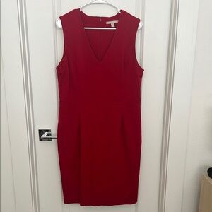 Banana Republic Red Sheath Midi Dress V-Neck Sleeveless